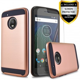 Motorola Moto G5 Case, 2-Piece Style Hybrid Shockproof Hard Case Cover with [Premium Screen Protector] Hybird Shockproof And Circlemalls Stylus Pen (Rose Gold)